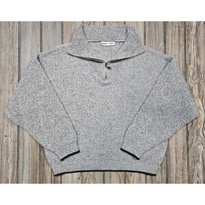 VTG 80s 90s Double Duty Chunky Knit Sweater Gray Black Henley Zip Boxy 1X